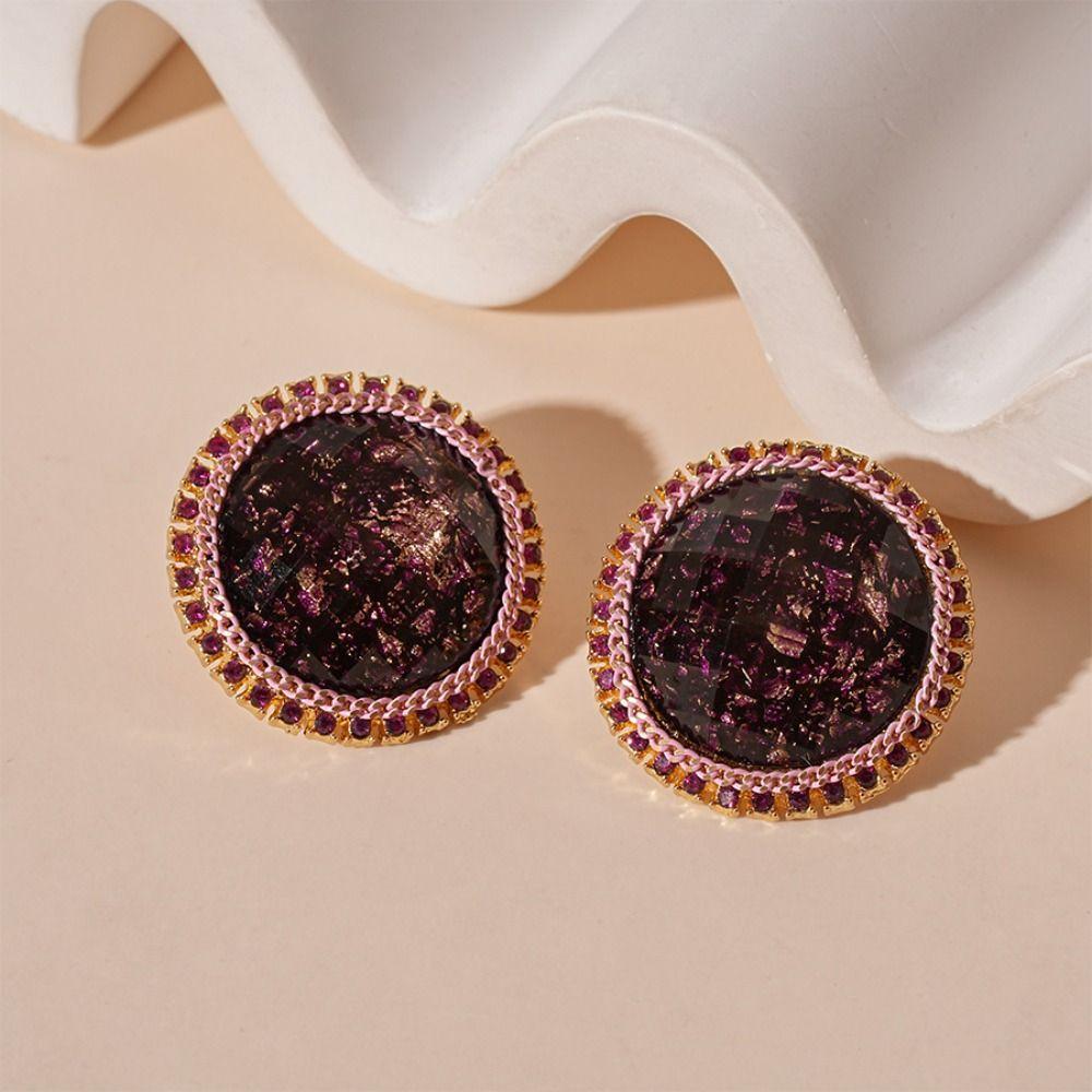 Rhinestone Round Shape Earrings Geometry French Style Earrings Sweet Vintage Purple Earrings Party