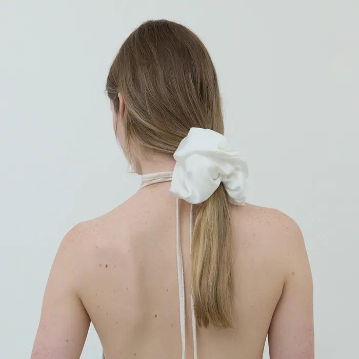 Silket Pearl Button Scrunchie_White