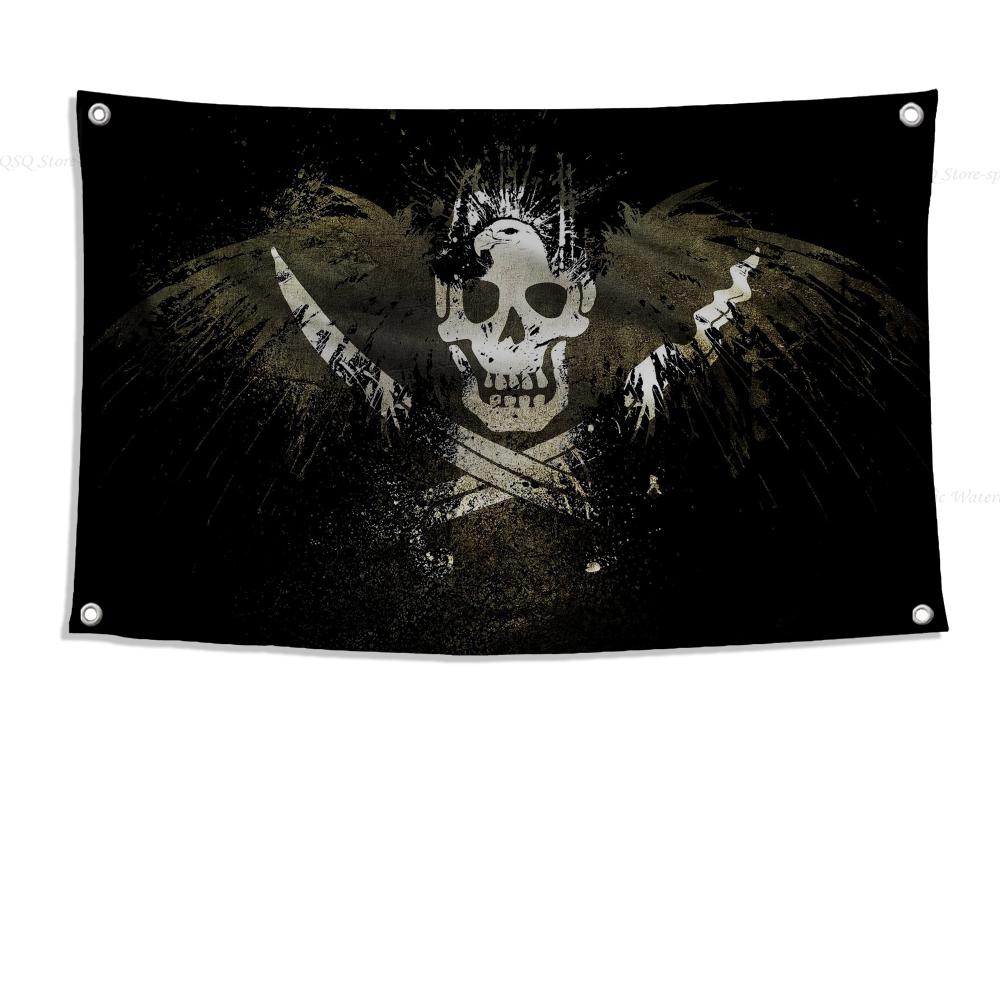1pc Double Broken Skull With Knife Pirate Flag Flags And Banners Four Hole Flag Polyester Outdoor Decor Room Aesthetic