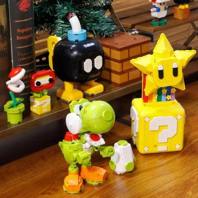 Super Mario Bros Building Blocks Yoshi Luigi Star Assembly Question Mark MOC 3D Model Mario Mini Brick Toy For Christmas Gift