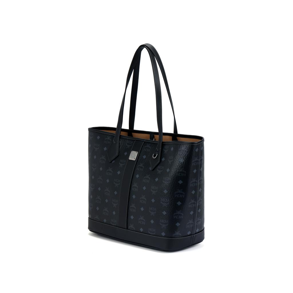 MCM Liz Visetos Top Leather Handle Logo Brass Nameplate Detachable Visetos Classic Pattern Clutch Bag Women Clutch Bag Black MWPGSLR02BK001