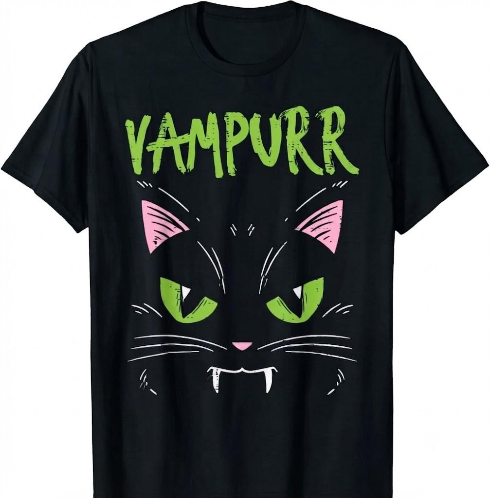 Vampurr Funny Vampire Cat Halloween Black T-shirt, Idea Gift