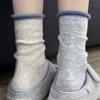 Lazy Wind~ Korean Curled Hem Contrasting Piles Of Socks Soft And Waxy Warm Wool Socks Are Easy To Wear For Versatile Socks For Women