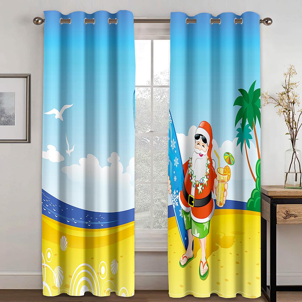 Dekoracja świąteczna Zasłona 3D Cartoon Święty Mikołaj Choinka Poliester Tkanina Zasłona Wzór Bałwana Świąteczna Atmosfera