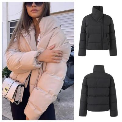 Autumn/Winter Women's Fashion New Stand Collar Pike Zipper Cotton Padded Thick Warm Coat Pocket Long Sleeve Jacket
