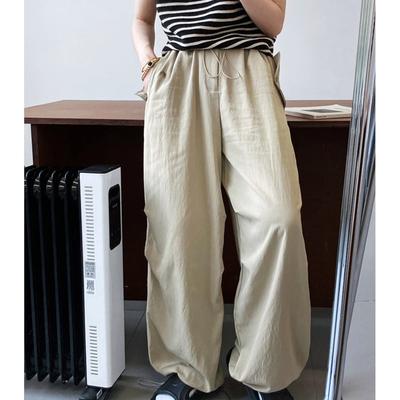 Japanische Bequeme Hose Kordelzug Elastisch Hochtailliert Locker Workwear-Stil Weitbeinige Hose Für Damen