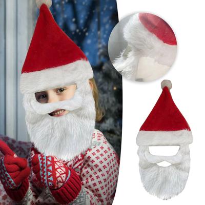 Velour Santa Hat With Plush Beard | Christmas Accessory, Play, Christmas Atmosphere Decoration, Cute Decoration, Christmas Mask