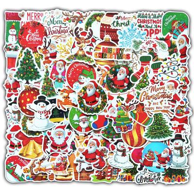 Christmas Sticker Set 100 Pieces Sparkling Decoration Stickers Cute Tree Snowman Elk Guitar Notebook Bicycle Water Bottle Helmet Mobile Suitable Gifts