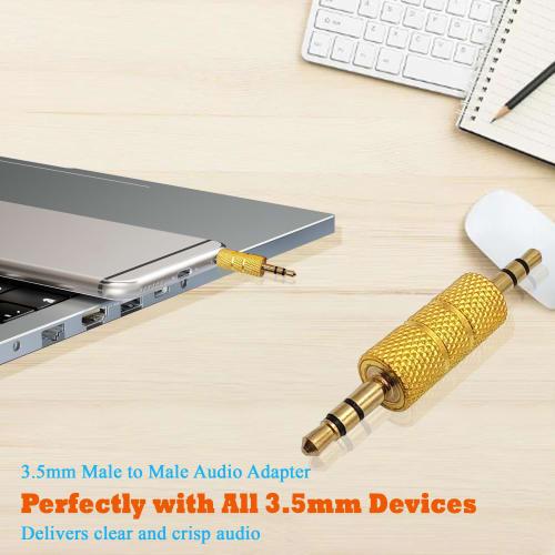 Voluty Tek 3.5mm To 3.5mm Male-Male Audio Headphone Adapter, Gold-Plated 1/8" Stereo Coupler Connector for Speakers, MP3 Players, Pack of 2