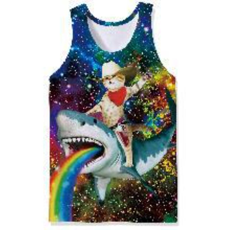 Canottiere da Uomo Girocollo con Stampe Animalier Colorate Gilet Stampato 3D Maglia Sportiva Fitness Larga Senza Maniche