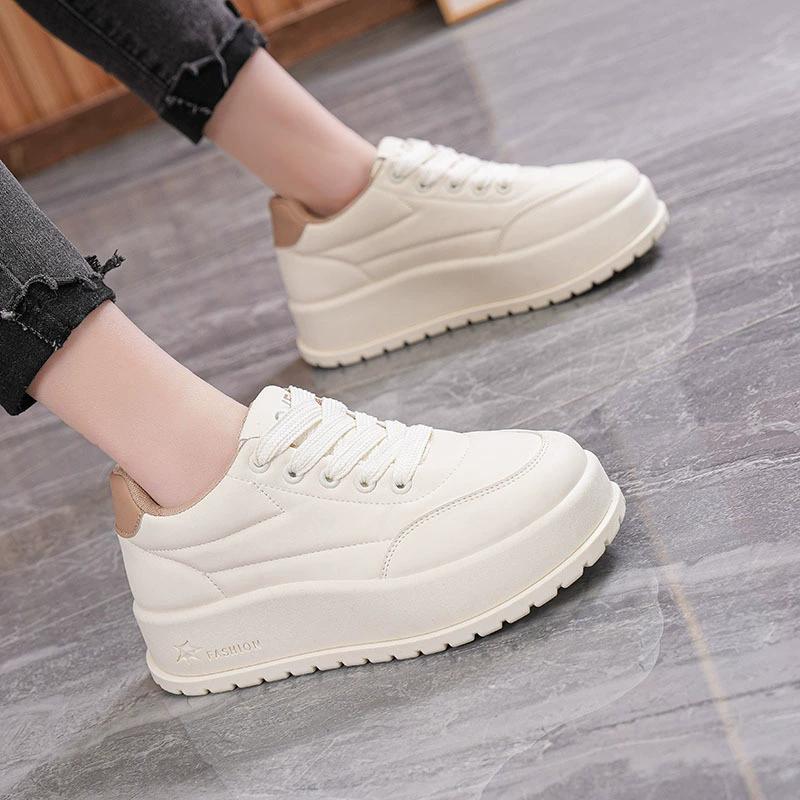 Frühlings Damen Weiße Koreanischer Stil Lässige Sneaker - Trendige Dicksohlige Höhenverstärkende Brotschuhe