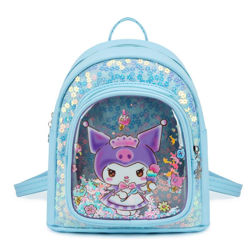 Adorable Cartoon Pu Kids Backpack For Girls School Bag With Cute Kuromi Design Blue Kuromi