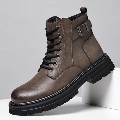 FashionMens Genuine Leather Motocross Boots Lace Up Short Ankle Boots Men Outdoor Platform High Top Shoes High Quality Motorcycle Boots