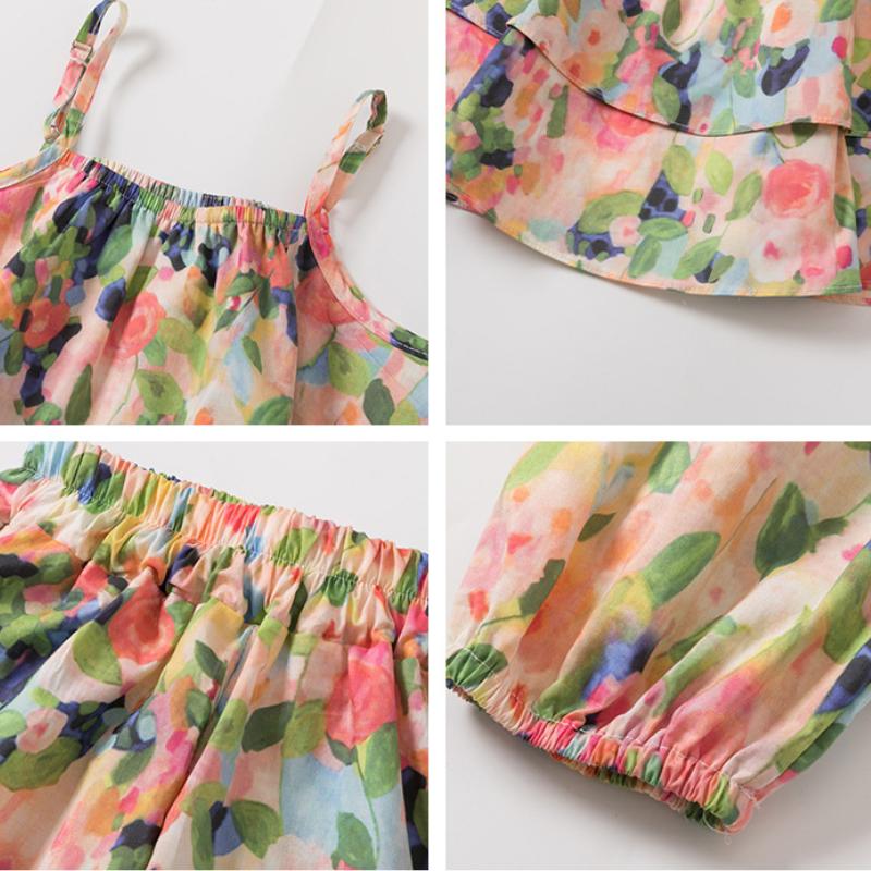 Kinder Kleidung Floral Ärmellose Hosenträger Lose Tops + Geerntete Hose Kinder Atmungsaktive Sport Casaul Outfit Zwei Stücke Set