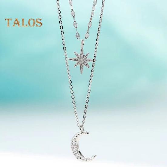 Women Necklace Double-layer Star Moon Pendant Adjustable with Extended Length Hollow Chain Lady Clavicle Necklace Neck Jewelry