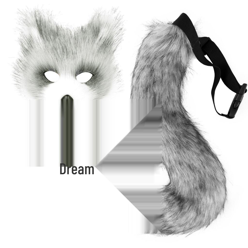 Halloween Beastman Cat-Fox Plush Mask & Gloves Cosplay Set