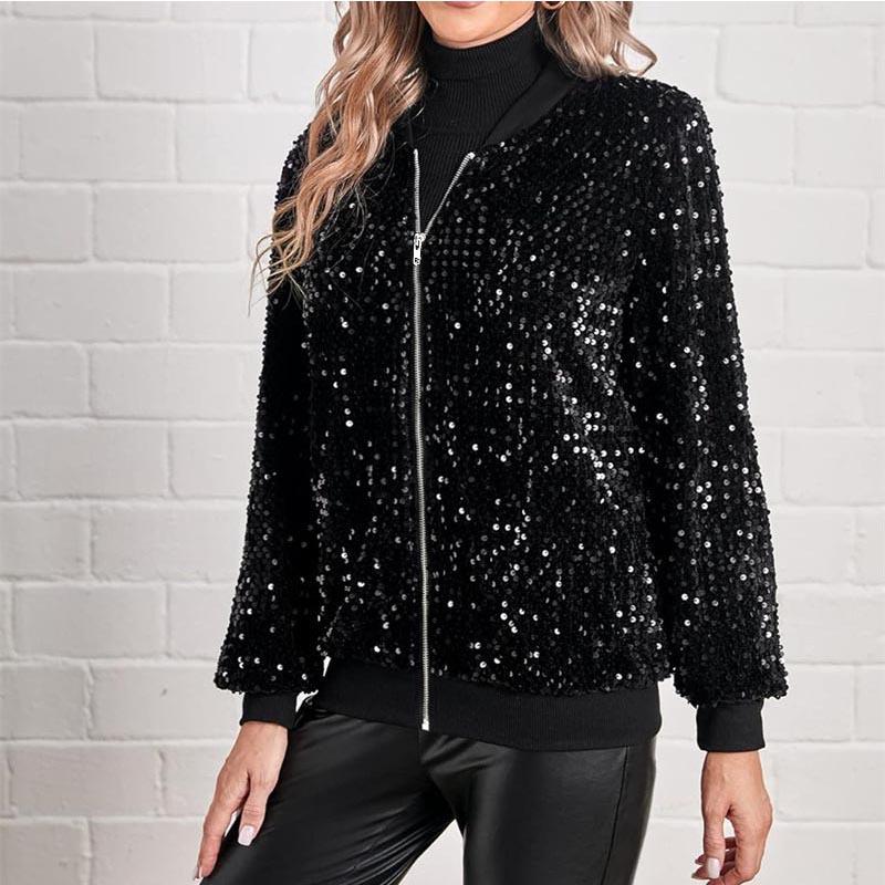 Women's Autumn & Winter Sequin Cardigan - Casual Fashion Short Jacket in Solid Color