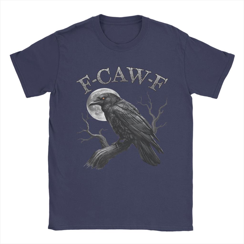 Black Crow F-Caw-F Funny Bird Men T Shirt Moon Gothic Humor Funny Tees Short Sleeve Round Neck T-Shirt 100% Cotton Graphic Merch