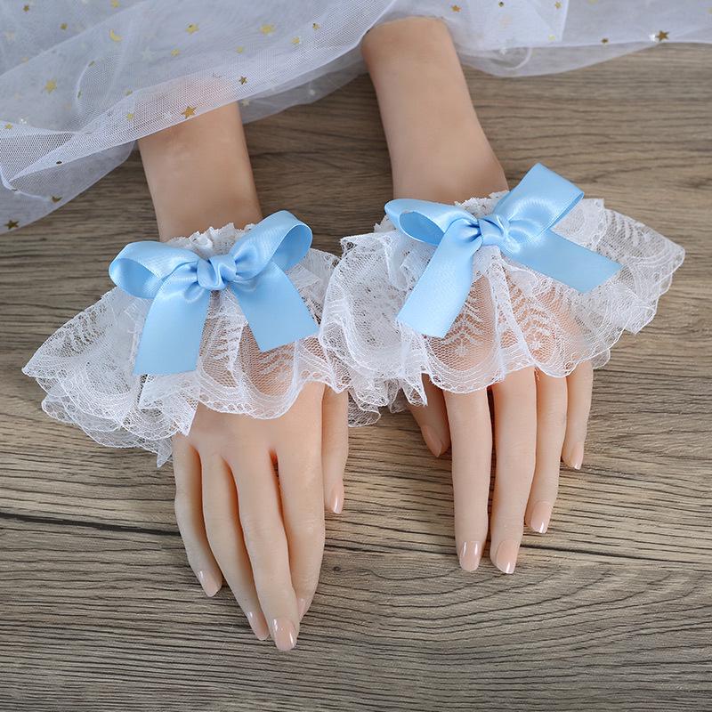 

Multi-color Lolita Lace Wrist Cuffs for Women in Wine Red