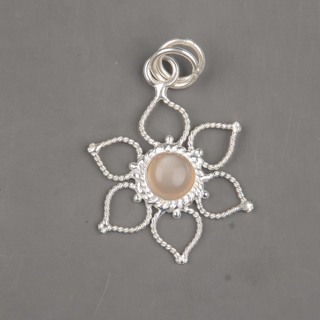 Peach Moonstone Gemstone Jewelry, 925 Solid Sterling Silver Pendant, Handmade Meditation Pendant For Wedding Gift