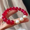 Retro Natural Pigeon Blood Red Chalcedony Agate Freshwater Pearl Bracelet Bracelet Basic Commuter Model