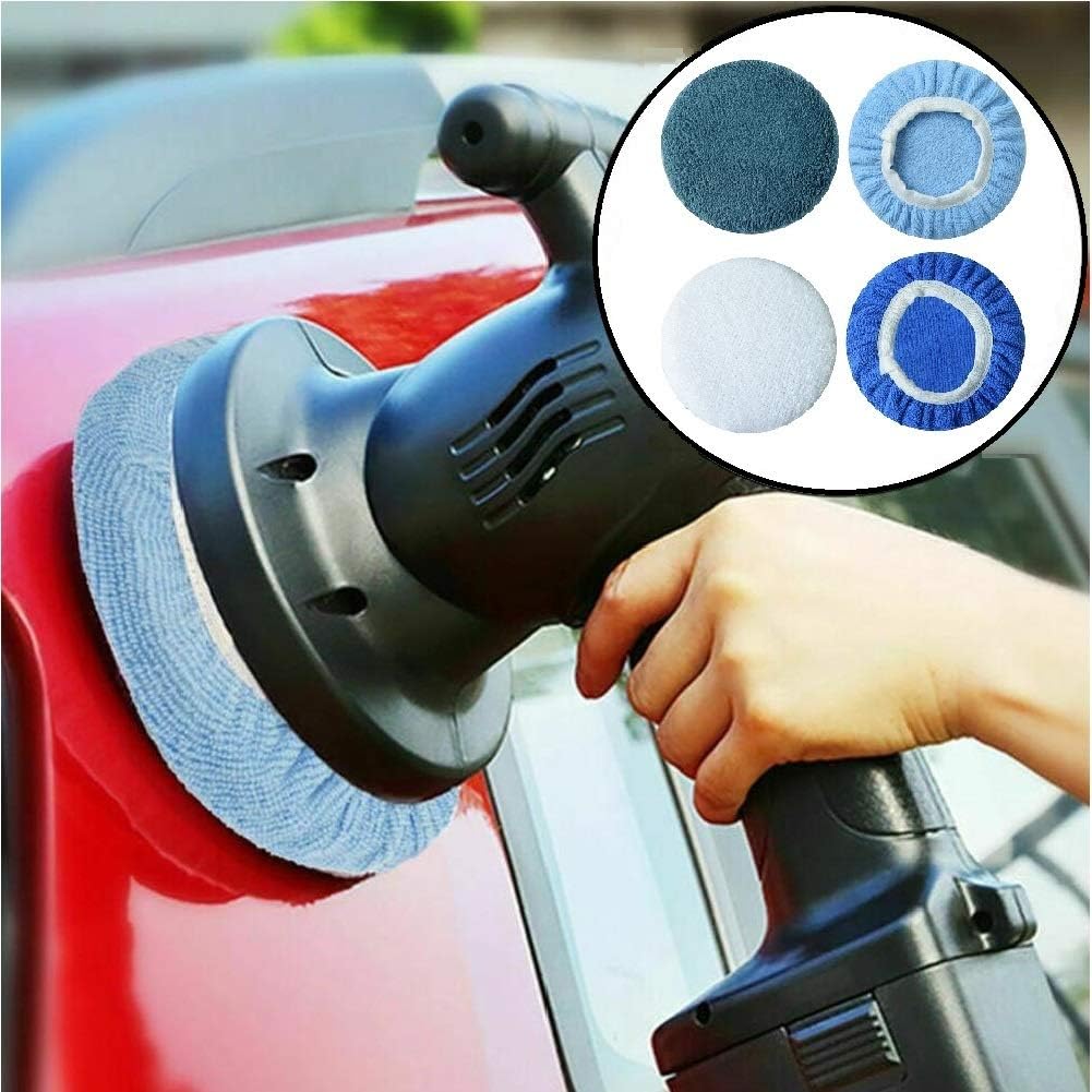 Boltigen 8Pcs 5-6 Inch Buffing Pads Orbital Polishing Pad 4 Colors 5'' To 6'' Microfiber Coral Fleece Bonnet Car Buffer Polisher Waxing Covers For