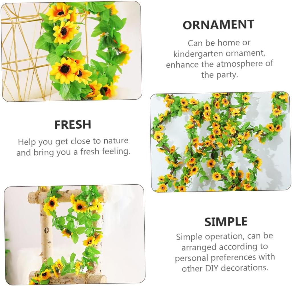 Künstliche Sonnenblumen-Girlande Seiden-Sonnenblumen-Ranke Gelbe Blume Grüne Blätter Außenbereich Fake Hängepflanzen