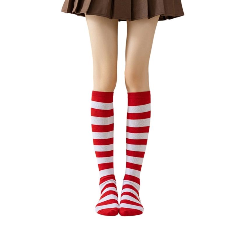 Elastic Stripes Thigh Socks For Women Breathable Long Stripes Socks Practical Overknee Stockings Casual Outfit Essential