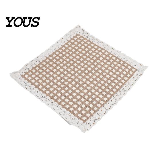 Breathable Office Chair Mat Cotton Linen Pad with Ties, Square Summer Seat Lace Decorative Trim, 15.75" x Washable for Dining Rattan