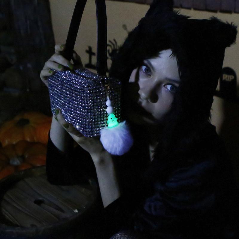 Halloween Keychain Luminous Cute Elf Plush Ball Keyring Spooky Decor Jewelry Accessory for Keys Backpack Car Party Decor