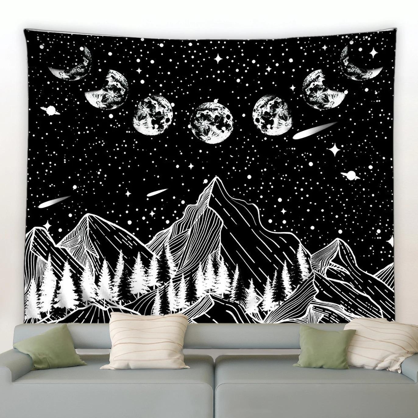 Черно-белый узор в тонах Декоративный гобелен Украшение стены для дома Офис Гостиная — фото 5