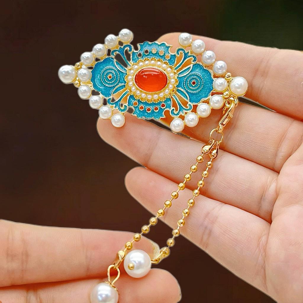 Elegant Blue Cloud Pearl Hairpin with Tassel