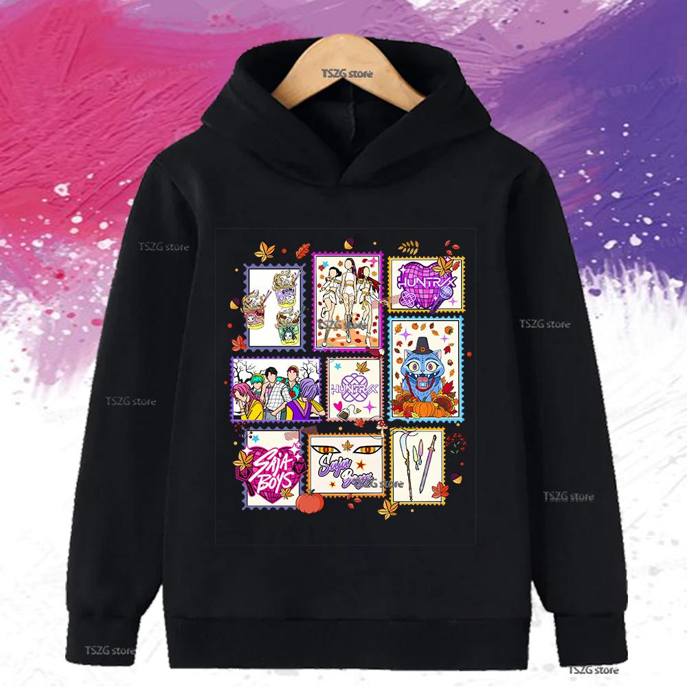Autumn KPop Demon Hunters Printed Kids Hoodies Boys Girls Clothes Warm Fleece Sweatshirt Casual Children's Hooded Christmas Gift