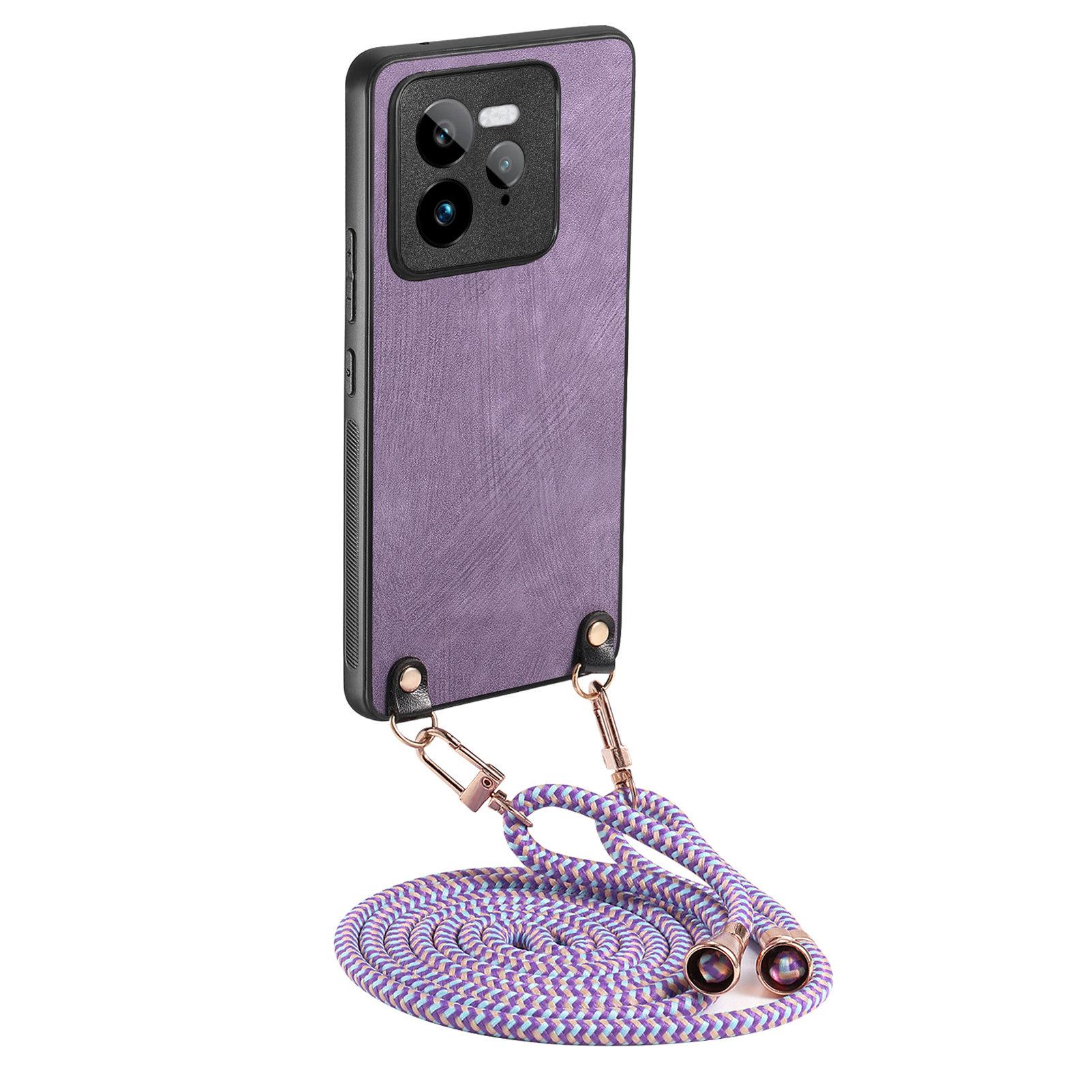 

Для Realme GT 7 Pro 5G Ретро кожаный чехол для телефона с регулируемым ремешком Purple