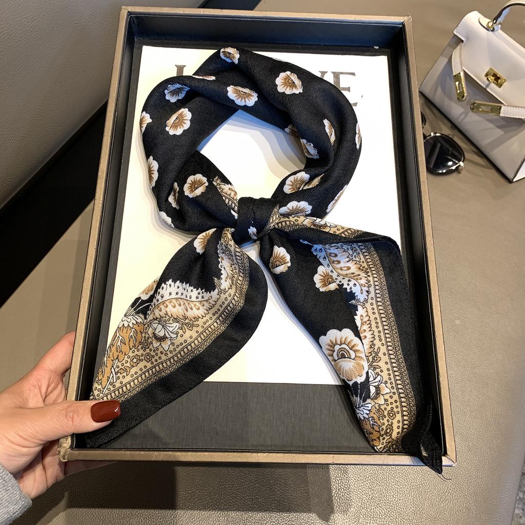 High-end Herringbone Silk Cotton Silk Scarf Women's Spring and Autumn New Versatile Decorative Scarf Shawl Fashion Printed Small Square Scarf