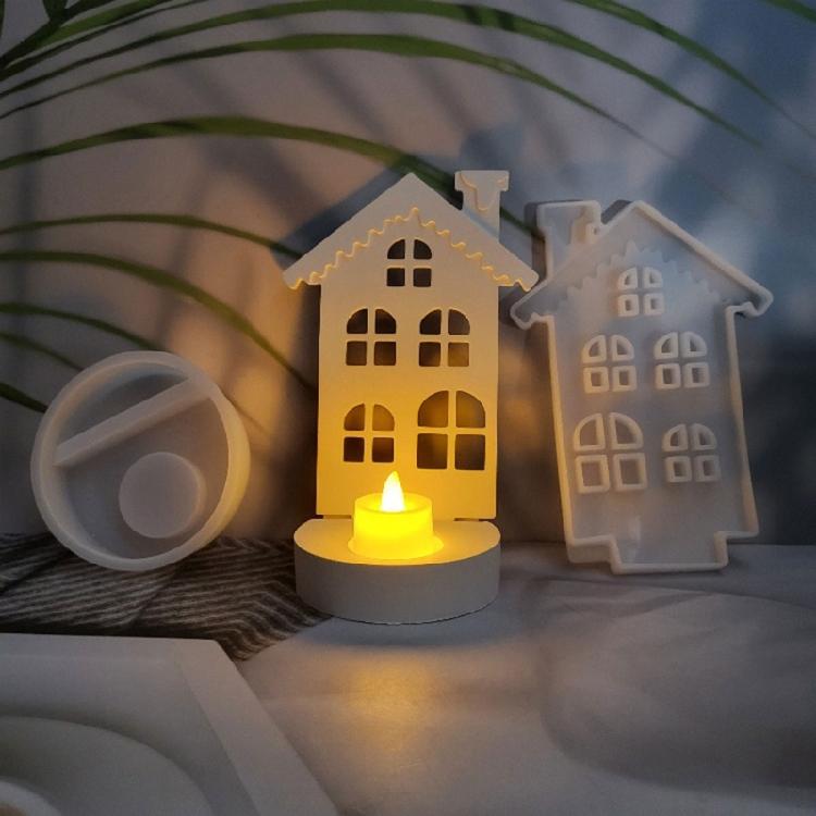 Candle Stand Silicone Mold Candlestick Mold Snow House Candle Holder Ornament Mould Epoxy Table Decoration Molds