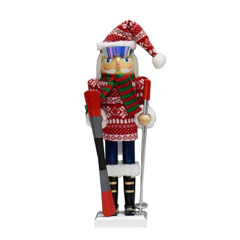 

38cm Wood Nutcrackers Soldier Ski Boy Figures Christmas Puppet Doll for Desktops Ornament Holiday Table Centerpieces 1