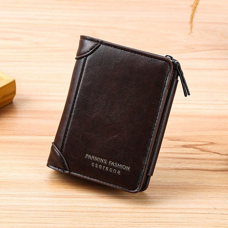 

Vintage Male Purse High Quality Famous Luxury Brand Designer PU Leather Men Wallets Zipper Short Large Capacity Coin Card Holder кавовий