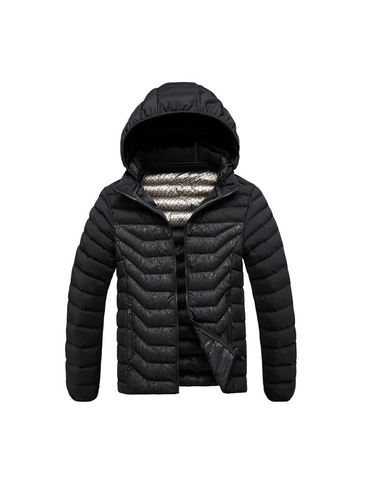 Light Cotton Jacket Men's Models Winter Crash Colour Full Print Removable Cap Thickened Hooded Comfortable and Versatile Jacket Men