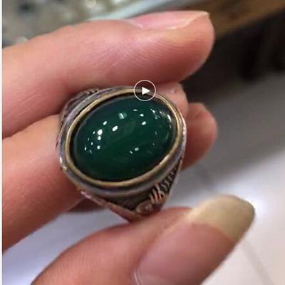 100% anillo de plata 925 para mujer, plata tailandesa, piedra Natural verde, patrones o diseños tallados delicados que restauran formas antiguas, anillos Ms