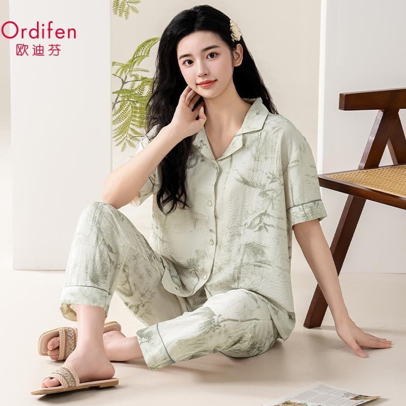 Comfortable Cotton Forest Sleepwear Set with Printed Breathable Home Lazy Style