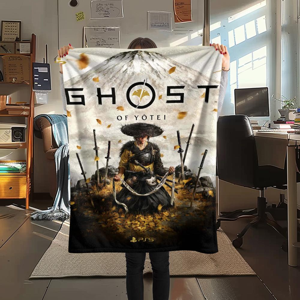 

1Pc Ghost of Yotei Print Flannel Blanket, High quality Comfortable for All Seasons, Home Decor, Warmth and Comfort, Perfect for Gifts 80cm x 120cm