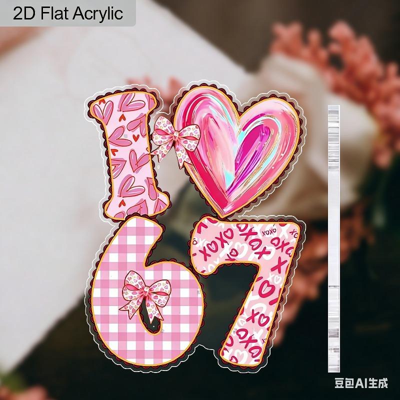 2D Flat Six Seven Love Shaped Acrylic Decoration Sign, Valentine'S Day Gift, Suitable for Wall Decoration, Porch, Room, Villa, Accents Home, Hallway,