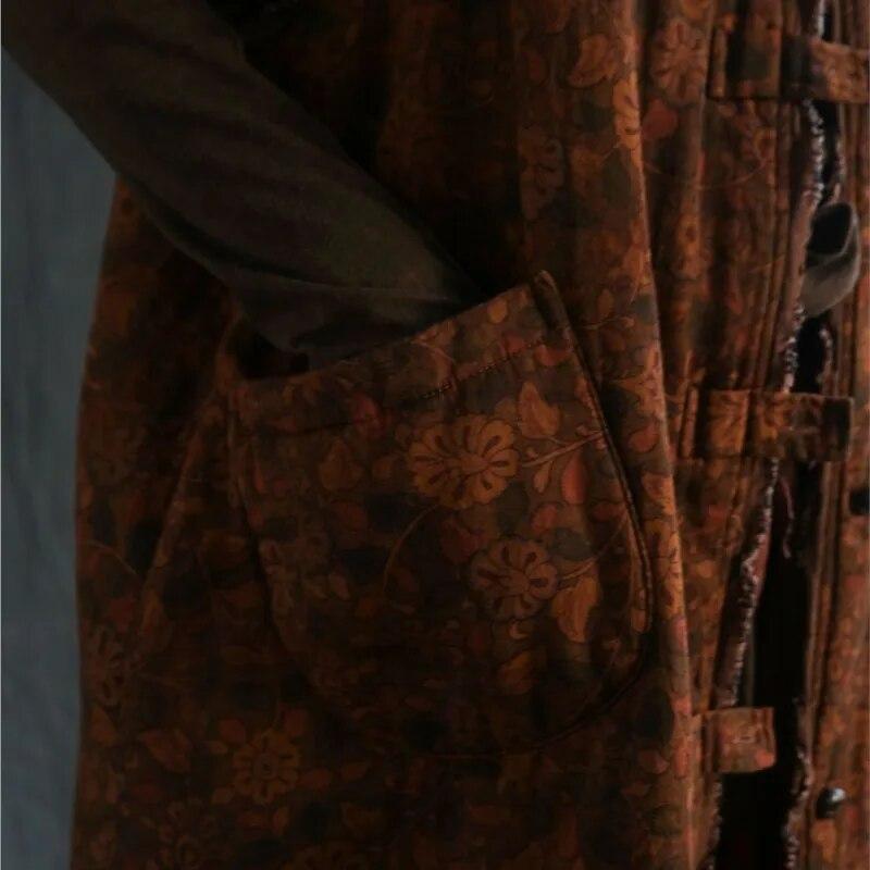 Johnature Mujer Vintage estampado Floral chalecos largos abrigos con cuello en V botón de primavera bolsillos de estilo chino mujeres chalecos abrigos