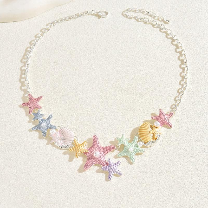 Macaron Color Shell Clavicle Chain Starfish Pearl Accessories Women's High Sense Summer Seaside Necklace