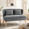 2 Seater Sofa Small Chenille Sofa With Wing Back Thick Seat Rubber Tree Wood Feet Gray