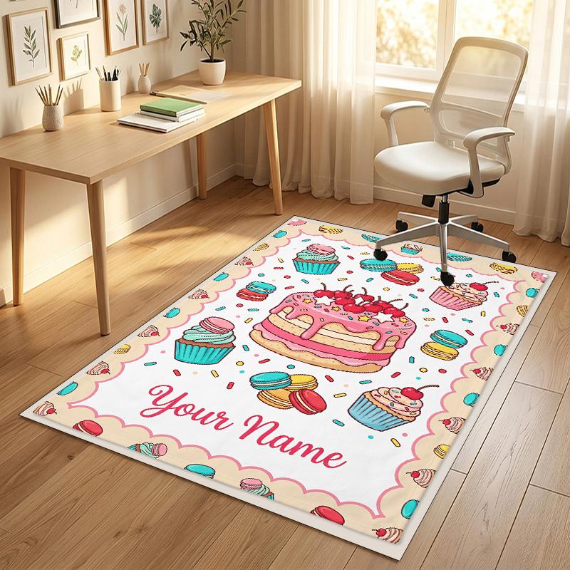 Sweet Treats Theme Soft Crystal Velvet Rug Custom Name & Text Print Non Slip Floor Rug for Bedroom Living Room