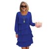Women Dress Solid Color Multi Layered Cake Dress Round Neck