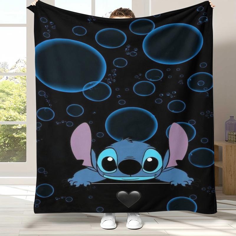 Kawaii S-Stitch Cartoon Flannel Blanket,Ultra Soft Warm Plush Throw for Home Bedroom Bed Sofa Cover Camping Picnic Gift Kids