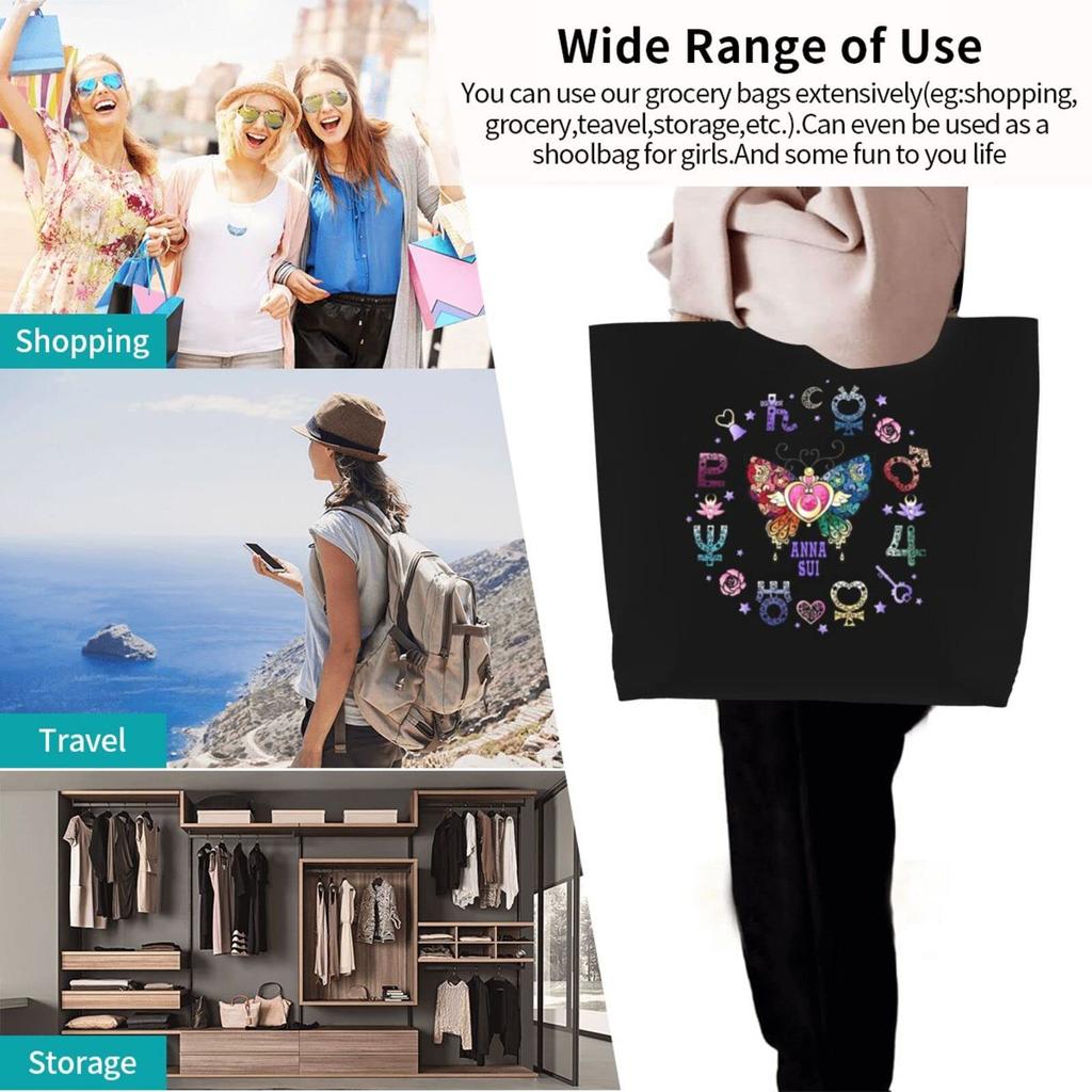 MINIER Sailor Moon Eco Tote Shoulder Large Capacity Shopping Convenience Store Foldable Storage 50cm Wide X 40cm High X 15cm Bag, Women's Bag, Bag,